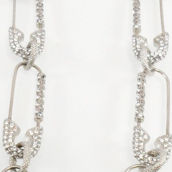 New$1190 GIVENCHY Silver G Clip Safety Pin Crystals Embellished Links Earrings - Picture 11 of 12